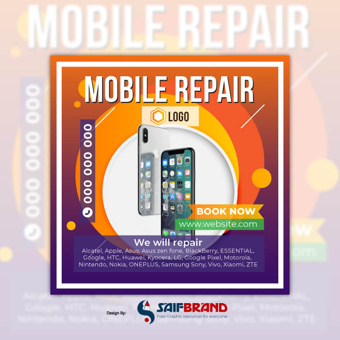 Mobile Phone repair poster design vector template free download