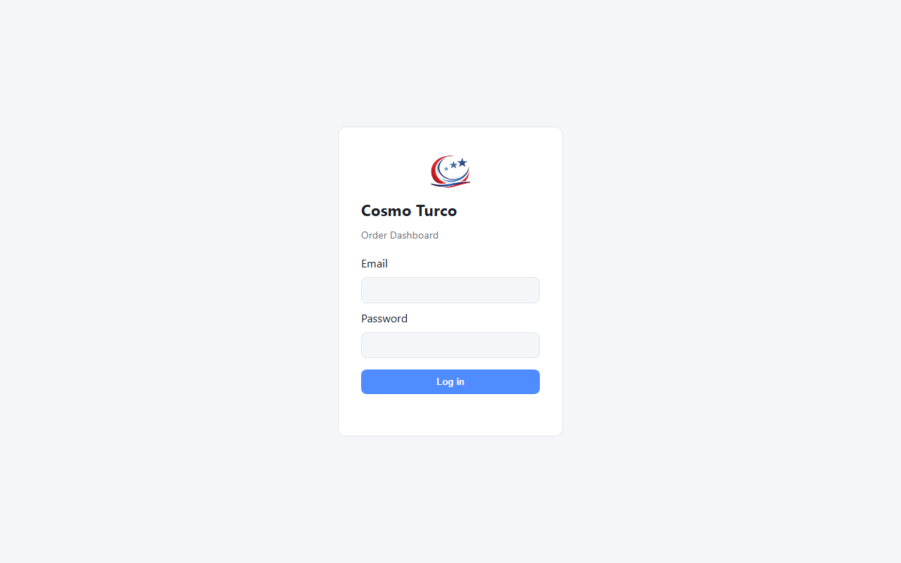 Custom order dashboard login screen