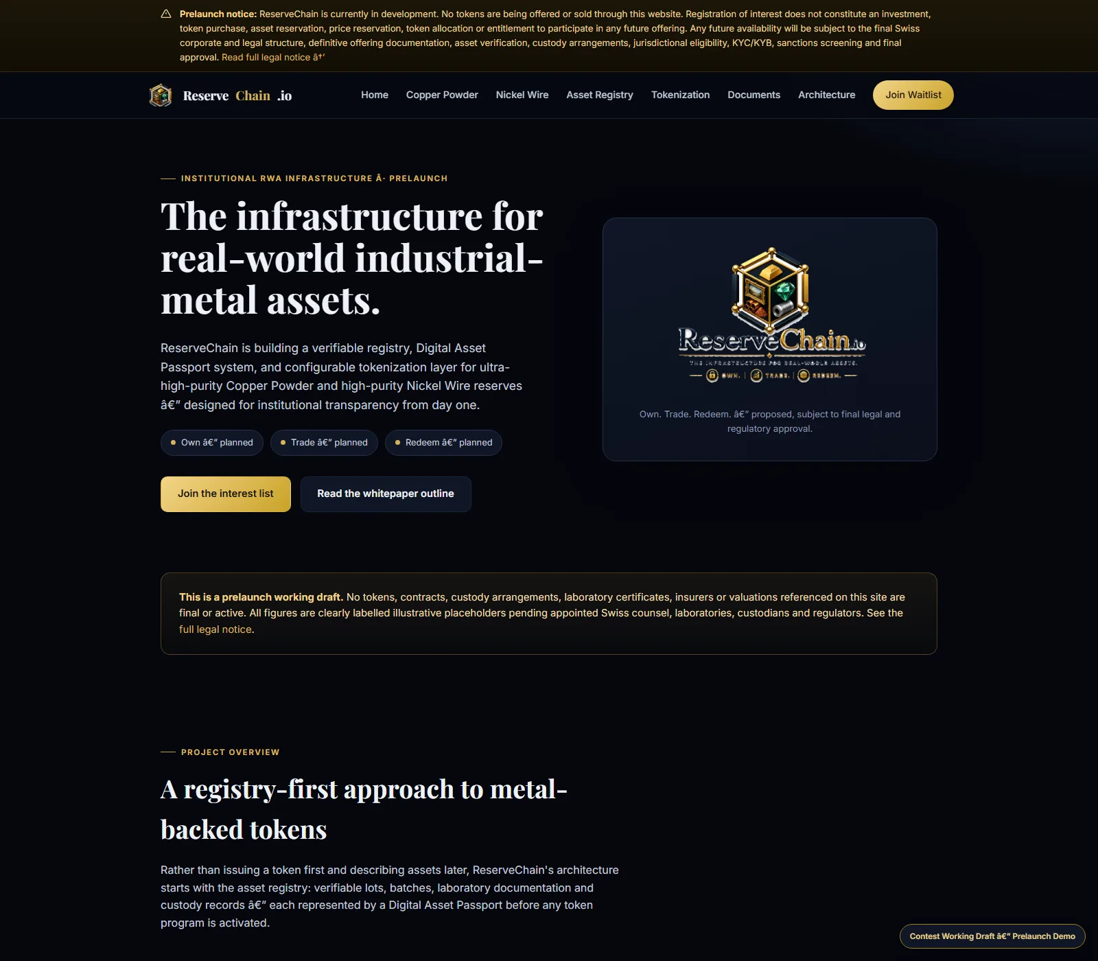 ReserveChain platform architecture page