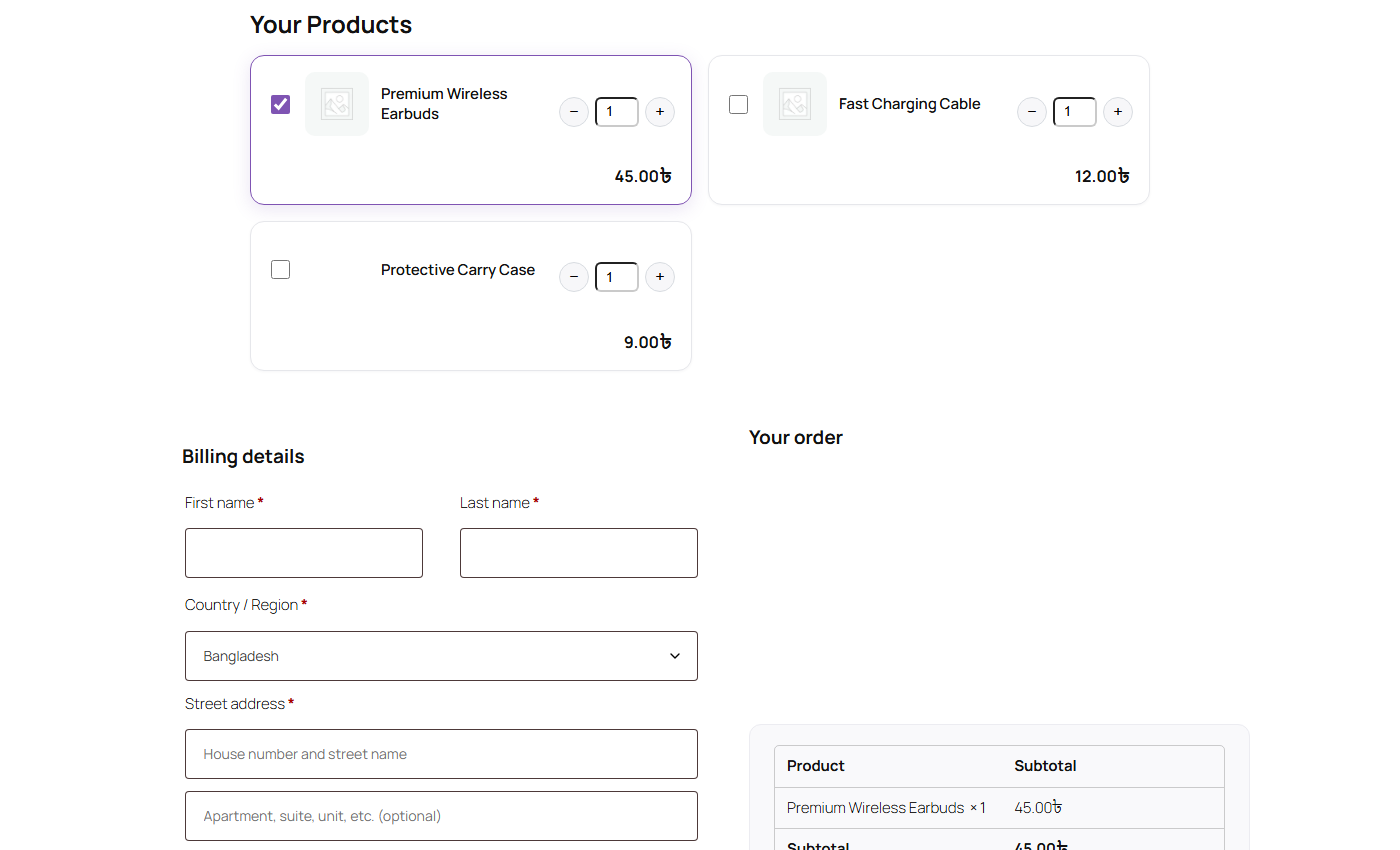 A live FunnelCraft funnel — Buy Box and checkout form on one page