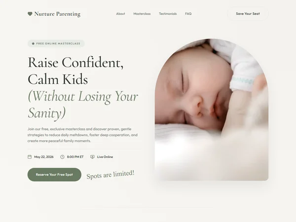 Parenting Coach Masterclass Landing Page redesign